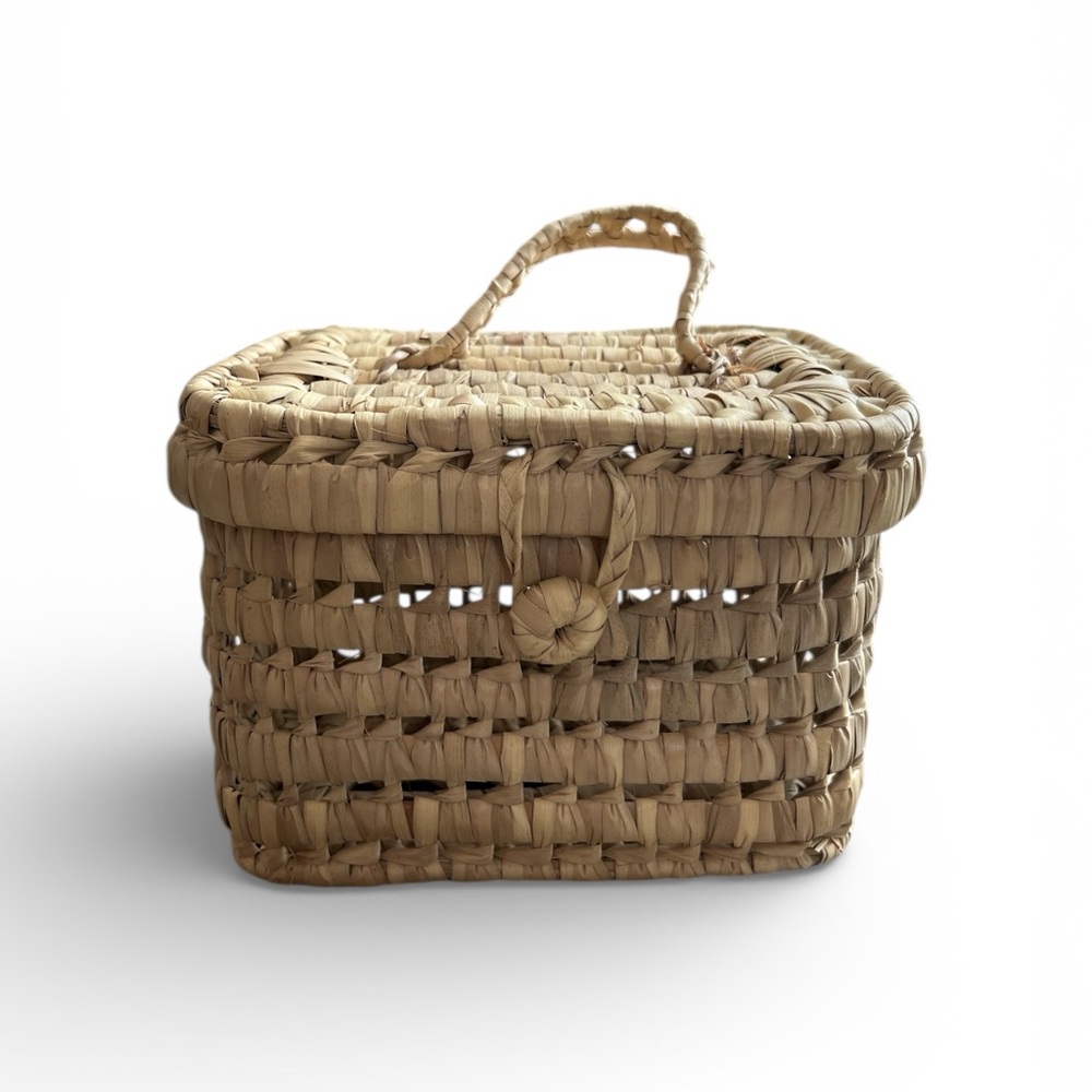 Handmade Woven Straw Basket with Handle